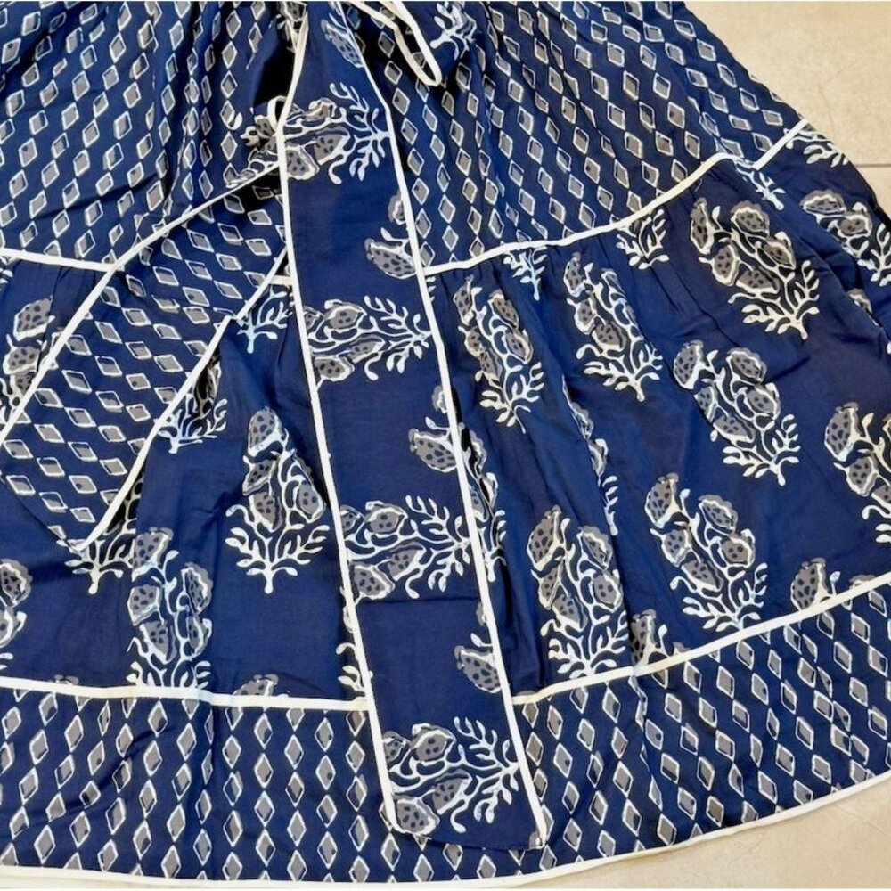 Sue Sartor Navy Printed Long Sleeve Tiered Dress - Picture 12 of 16